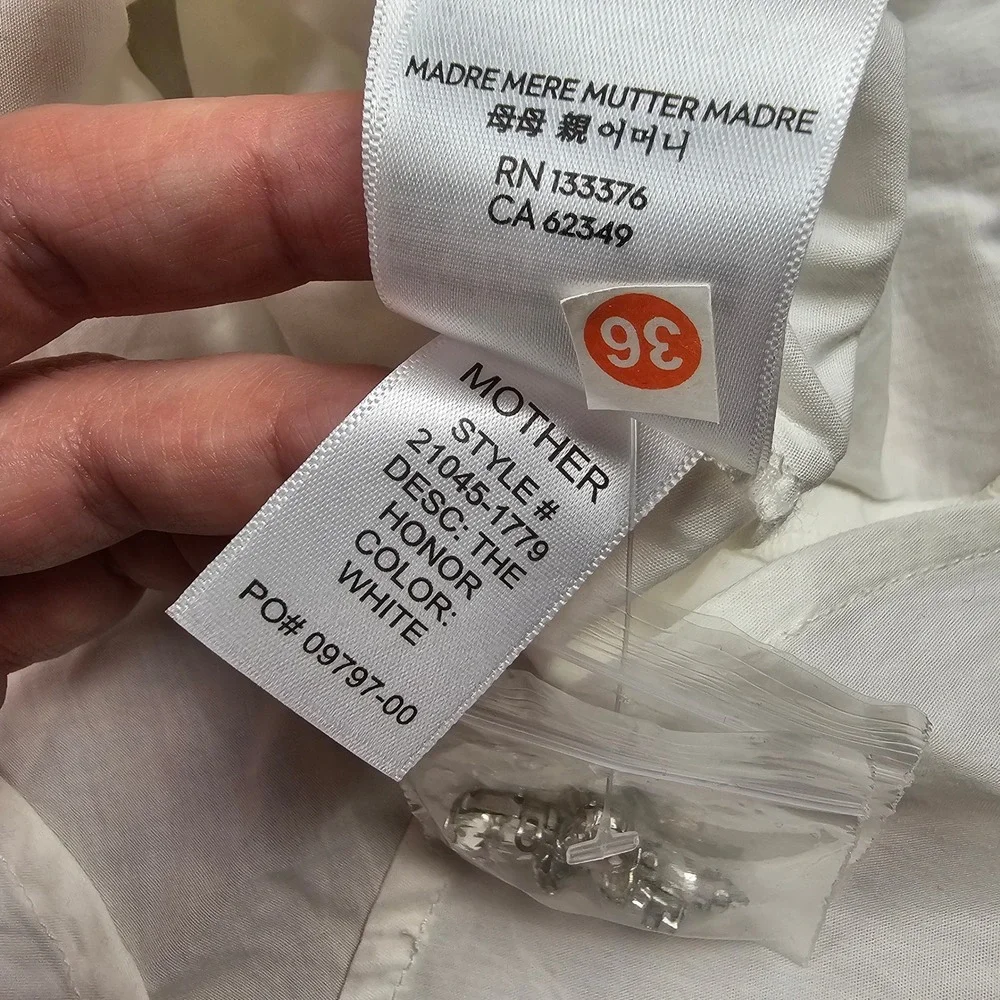 Mother The Honor Shirt XS White Crystal Embellished Collar Luxury Button Down - Picture 7 of 8